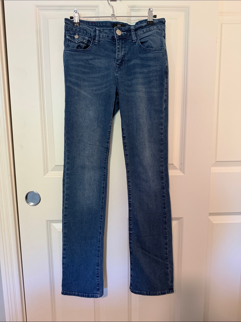 True Religion Women's Medium Blue Billie Mid Rise Straight Jeans